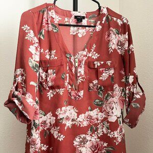 Rue21 Red Floral Blouse, Size M